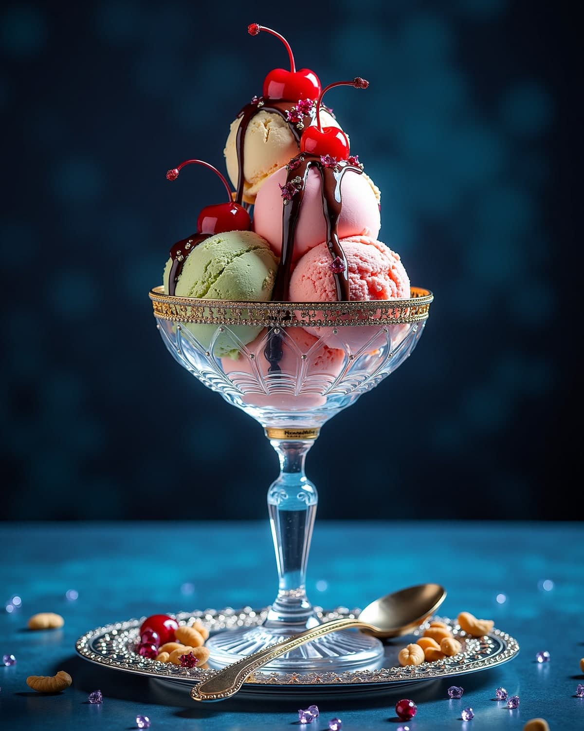 Sundae glamoroso con cherries y joyas